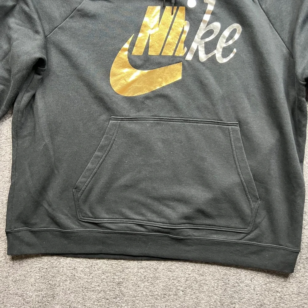 Nike Hoodie Womens 2X Black Gold Silver Graphic Logo Pullover CI1775-010 - Picture 2 of 16
